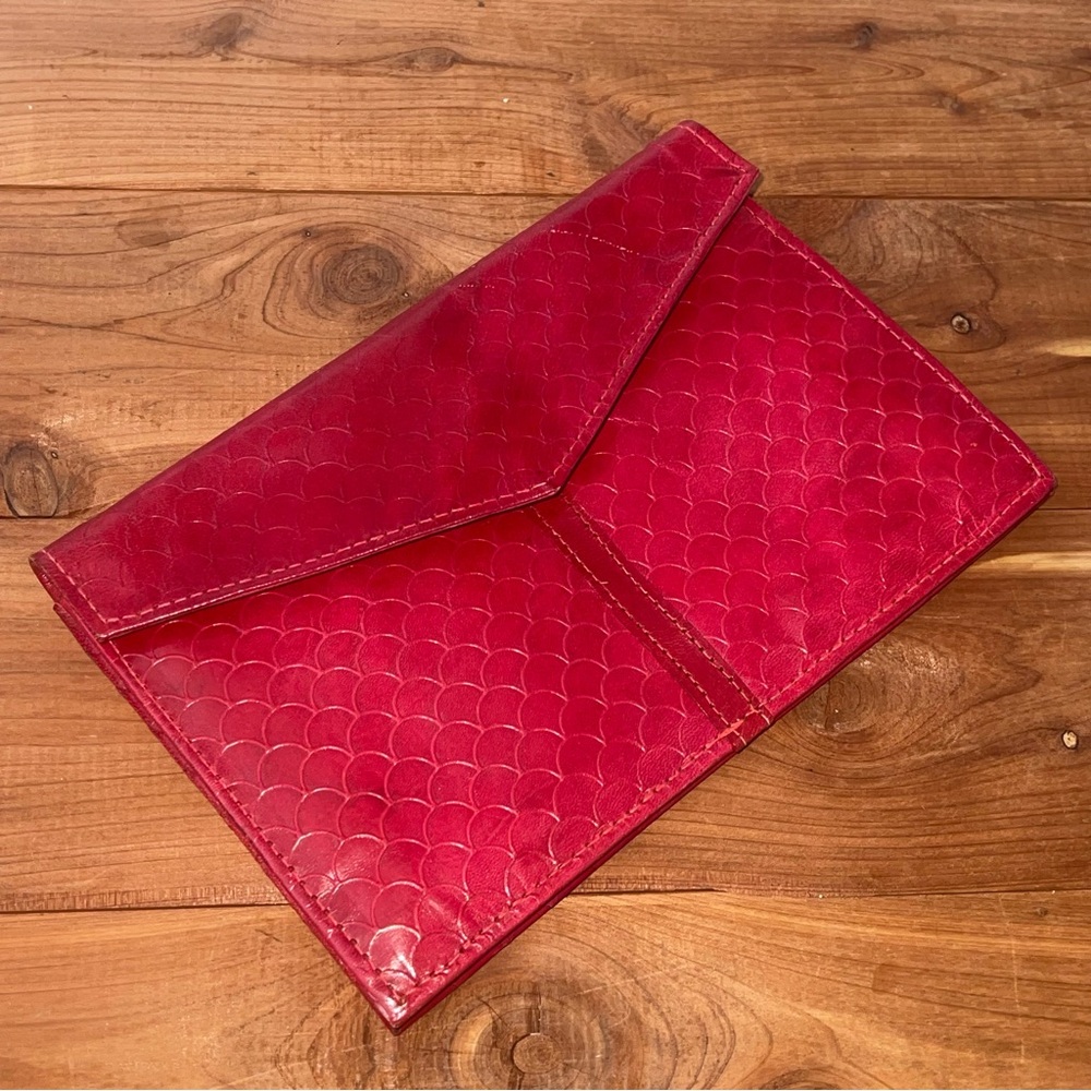Red Leather Reptile Envelope Bag Clutch